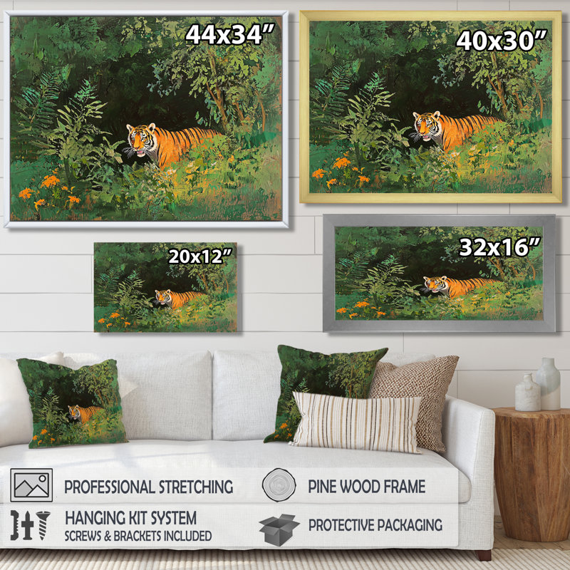 Tigre dans la forêt tropicale II - décoration murale tigre, Brun, H 12 po x l 20 po