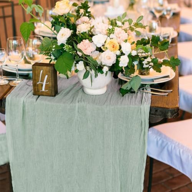 1 chemin de table en gaze de 3 m (10 pi) style bohème, idéal pour la décoration de mariage, de fête prénuptiale ou de fête prénatale (89 cm x 305 cm).