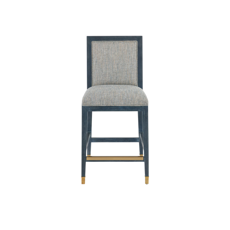 Santos Bar Stool, Barrett Dusk, Counter Stool (26" Seat Height), Gray/Vintage Navy/Satin Brass