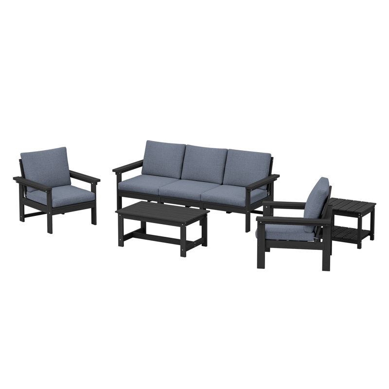Reata HDPE 7 Piece Sofa Seating Group with Cushions, Gray, Black