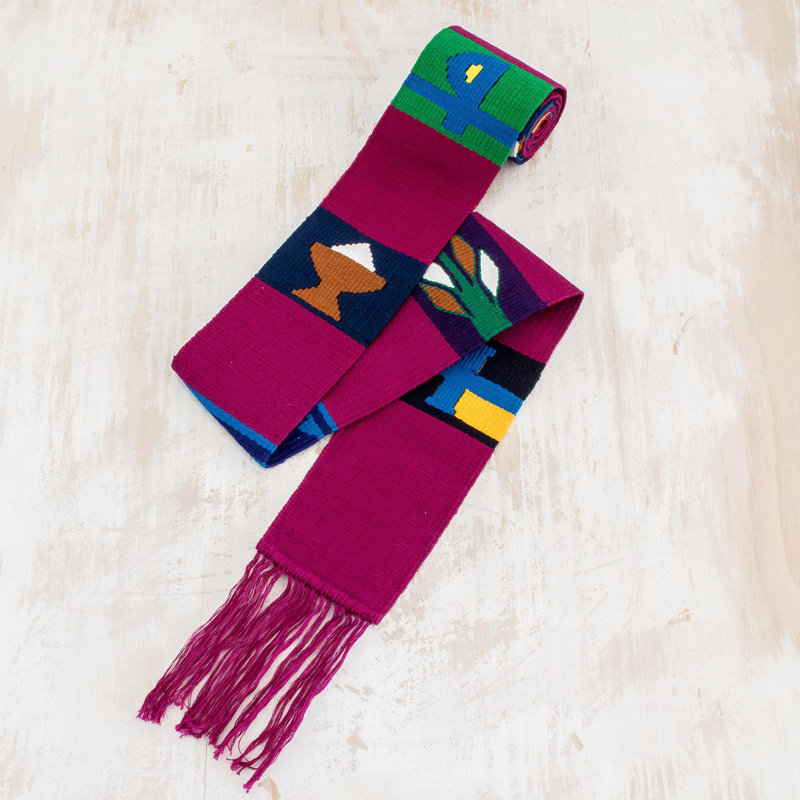 Handmade Magenta Cotton Table Runner with Cultural Motifs