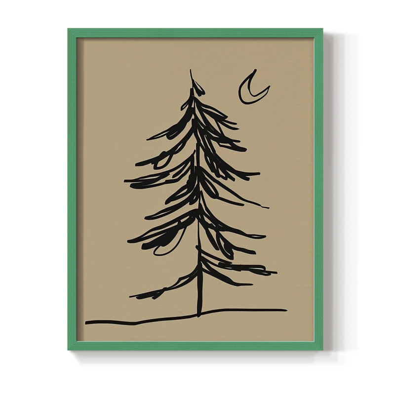 Croquis de sapin d'hiver I, reproduction encadrée - bois massif, H 15 po x l 12 po, Cadre vert
