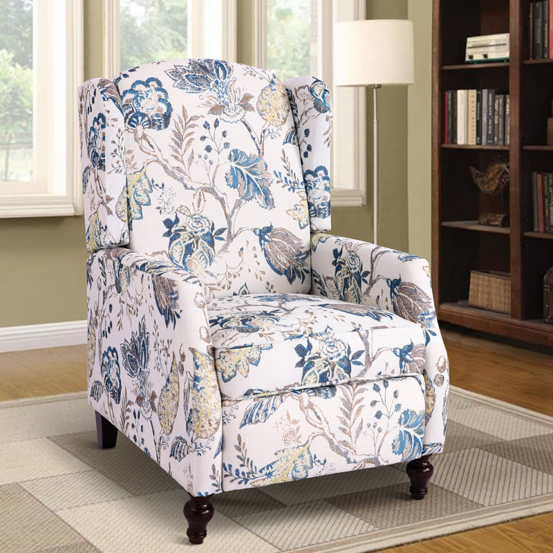Breandra Upholstered Recliner, Blue/Cream 100% Polyester