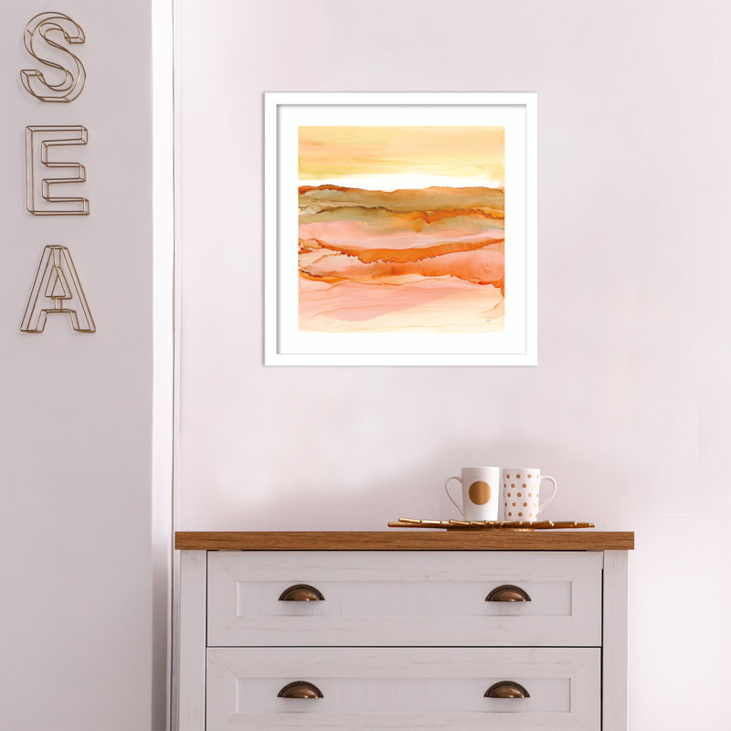 «Desertscape I» par Chris Paschke - peinture encadrée, H 18 po x l 18 po, Blanc