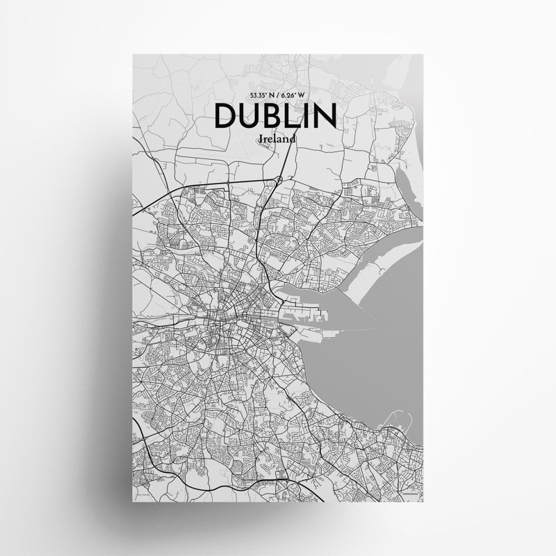 Dublin City Map In Tones - No Frame Print, 17cm H x 11cm W x 0.05cm D