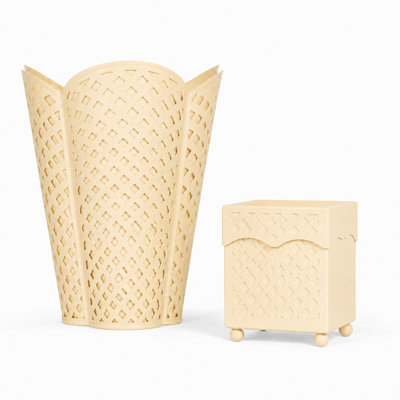 Butter Yellow Lattice Wastepaper Basket & Tissue