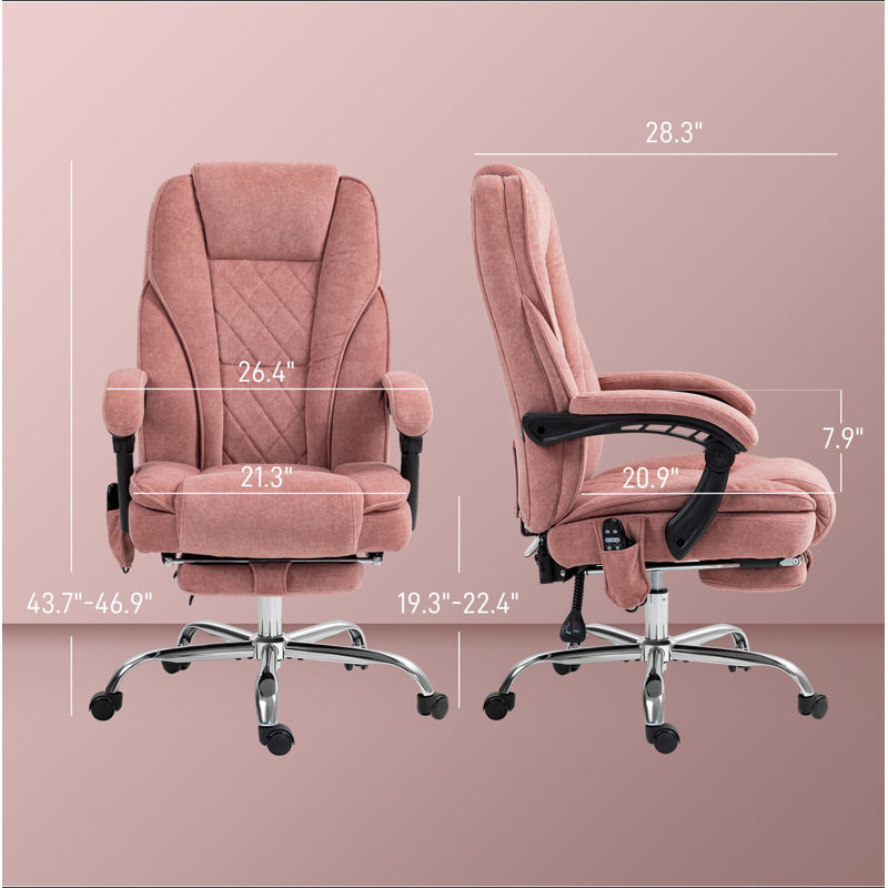 Fauteuil de bureau de massage chauffant inclinable avec hauteur réglable et repose-pieds, Rose