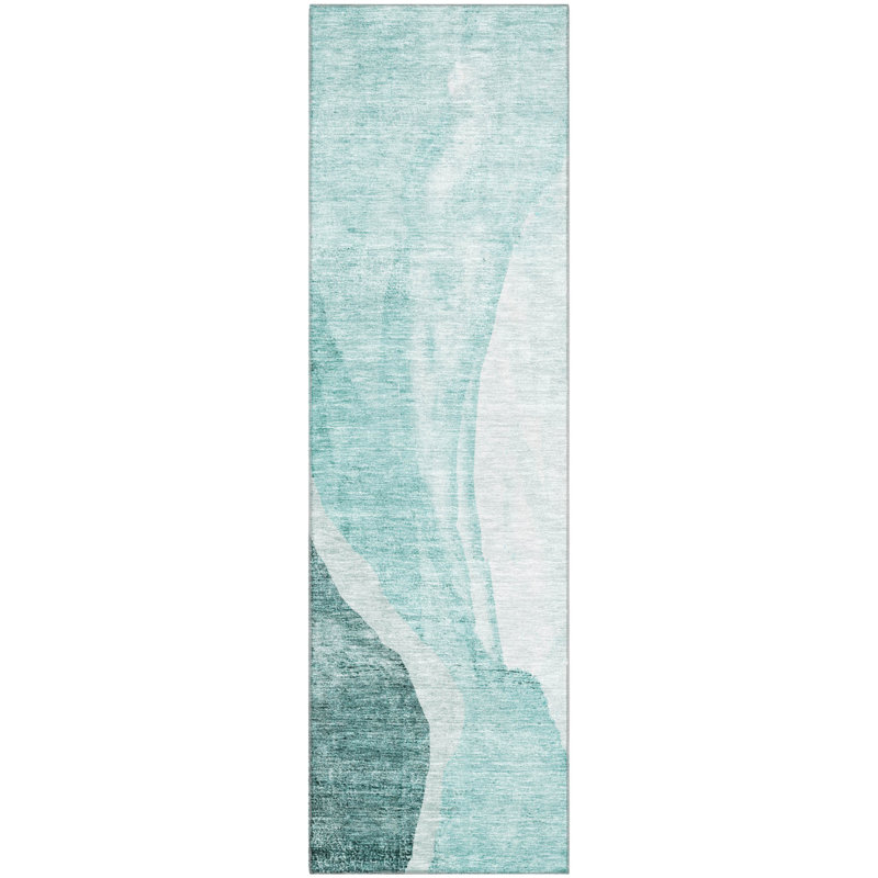 Premium Machine Washable Prisco Teal Rug, Runner 2'3" x 7'6"