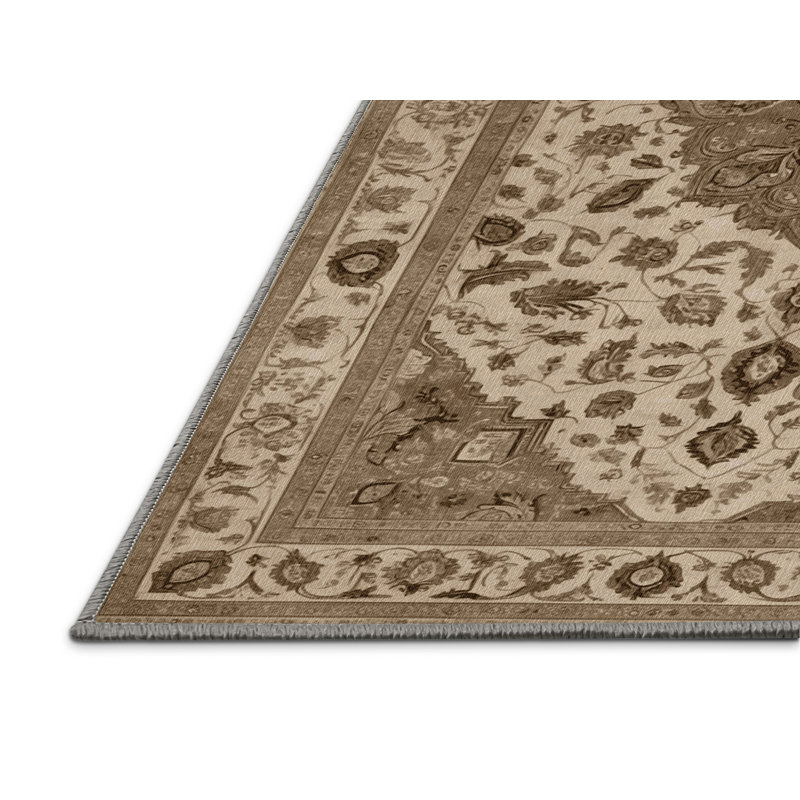 Tapis gris Tabriz lavable à la machine, Rectangle 6 pi x 9 pi