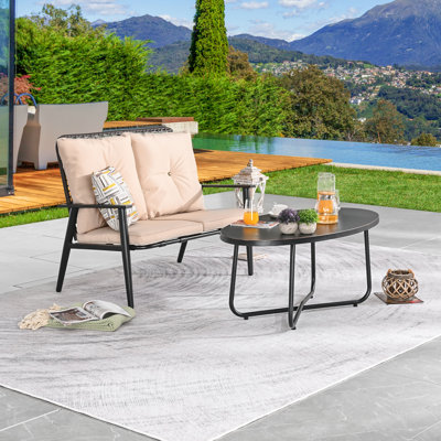 Ensemble de causeuse et table basse d'extérieur 2 pièces avec coussins