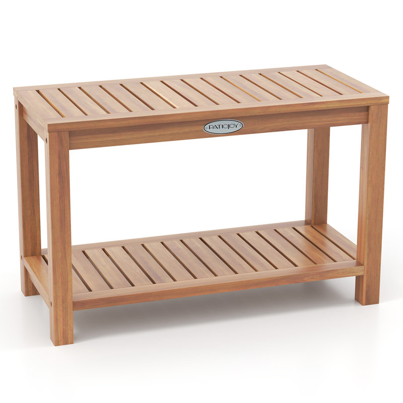 Teak Wood Shower Bench Inside Shower Stool w/ Storage Shelf for Adults, 18" H x 30" W x 12.5" D