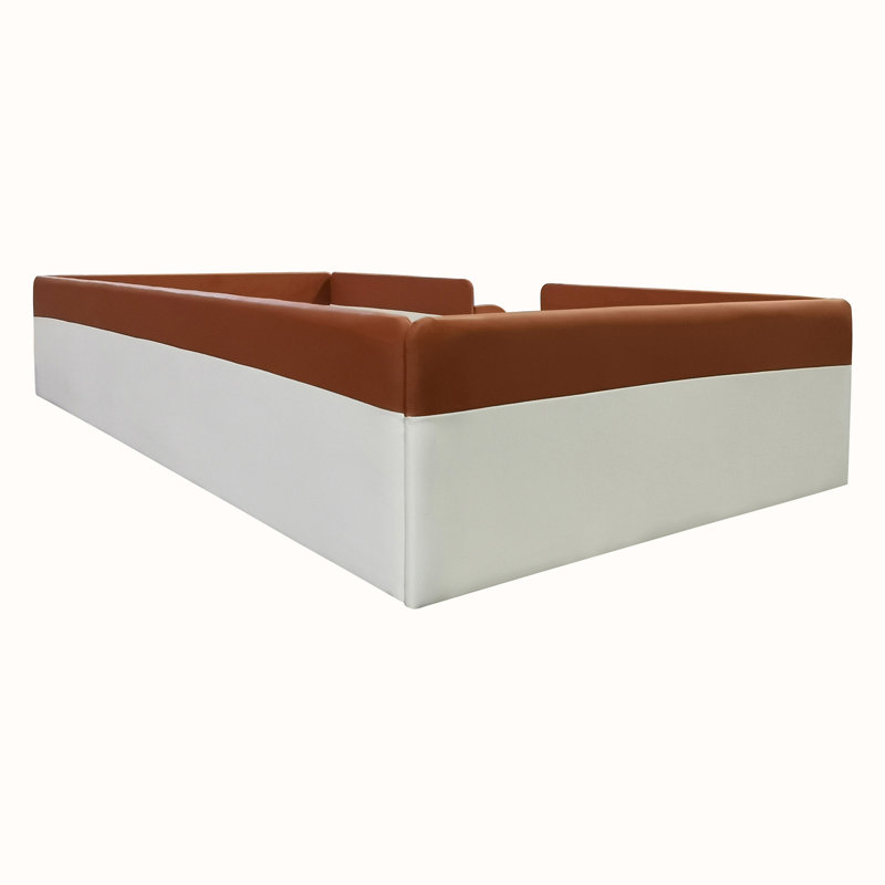 Lit pour enfant rembourré avec escalier, Brun / blanc, Simple