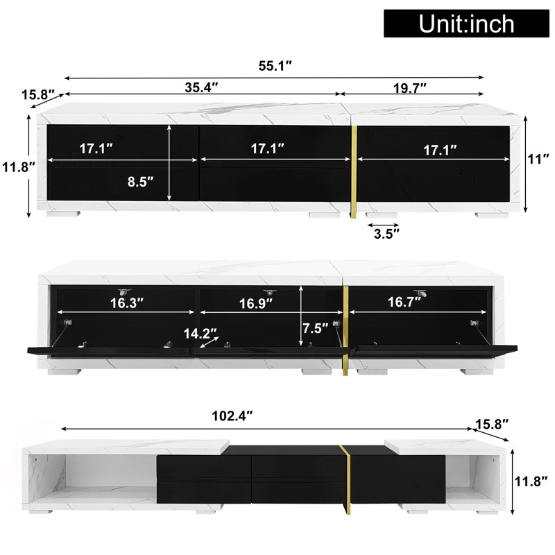 Adjustable Rotatable TV Stand 55.1-102", Black/White