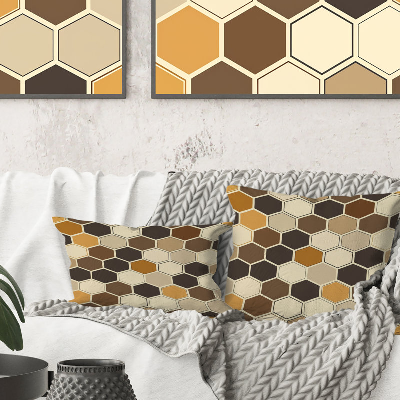 Coussin brun Hexagon Tiles I - Mid-Century