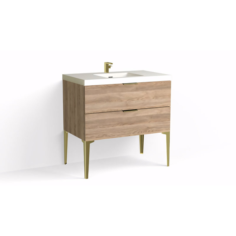 Avila 36" W Freestanding Single Bathroom Vanity with Dean Leg, Satin Brass, Nimbus, Matte White/Single