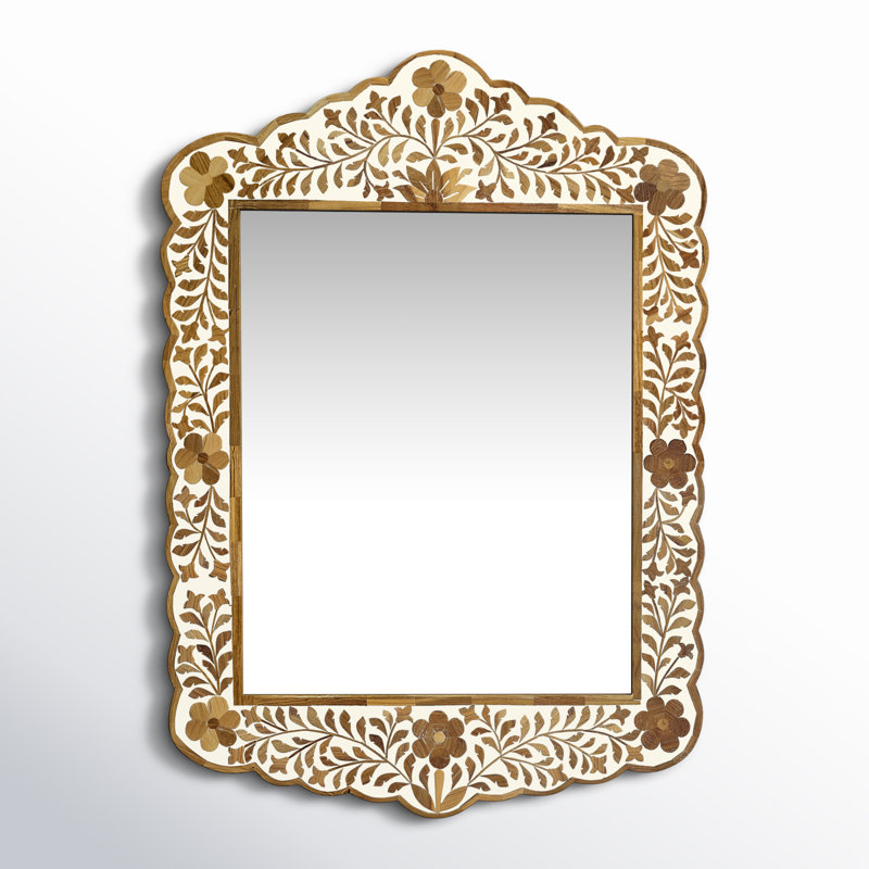Ren Botanic Bone Inlay Traditional Distressed Accent Mirror, Brown