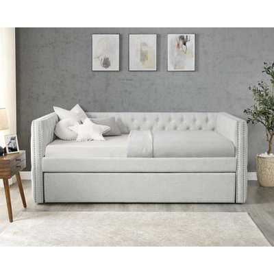 Luxurious 1Pc Modern Daybed Button Tufted Nailhead Trim Bedroom Living Room Furniture Dove Gray Finish