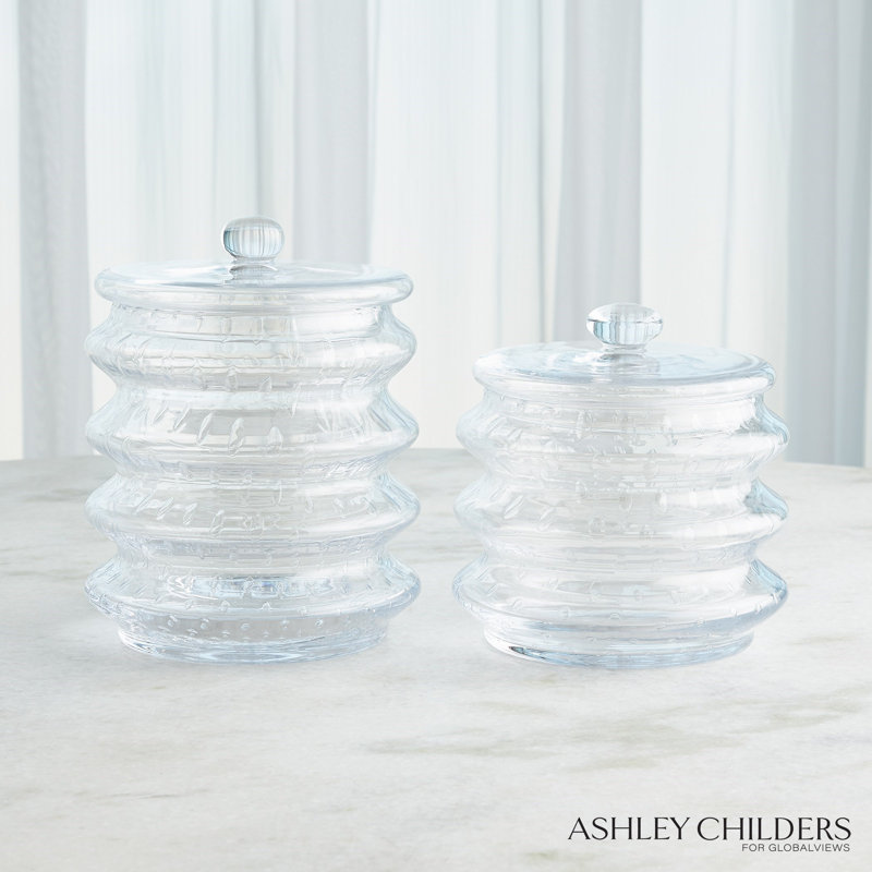 Wave Canister-Clear Seeded-Lg, 8" H x 7.75" W x 7.75" D