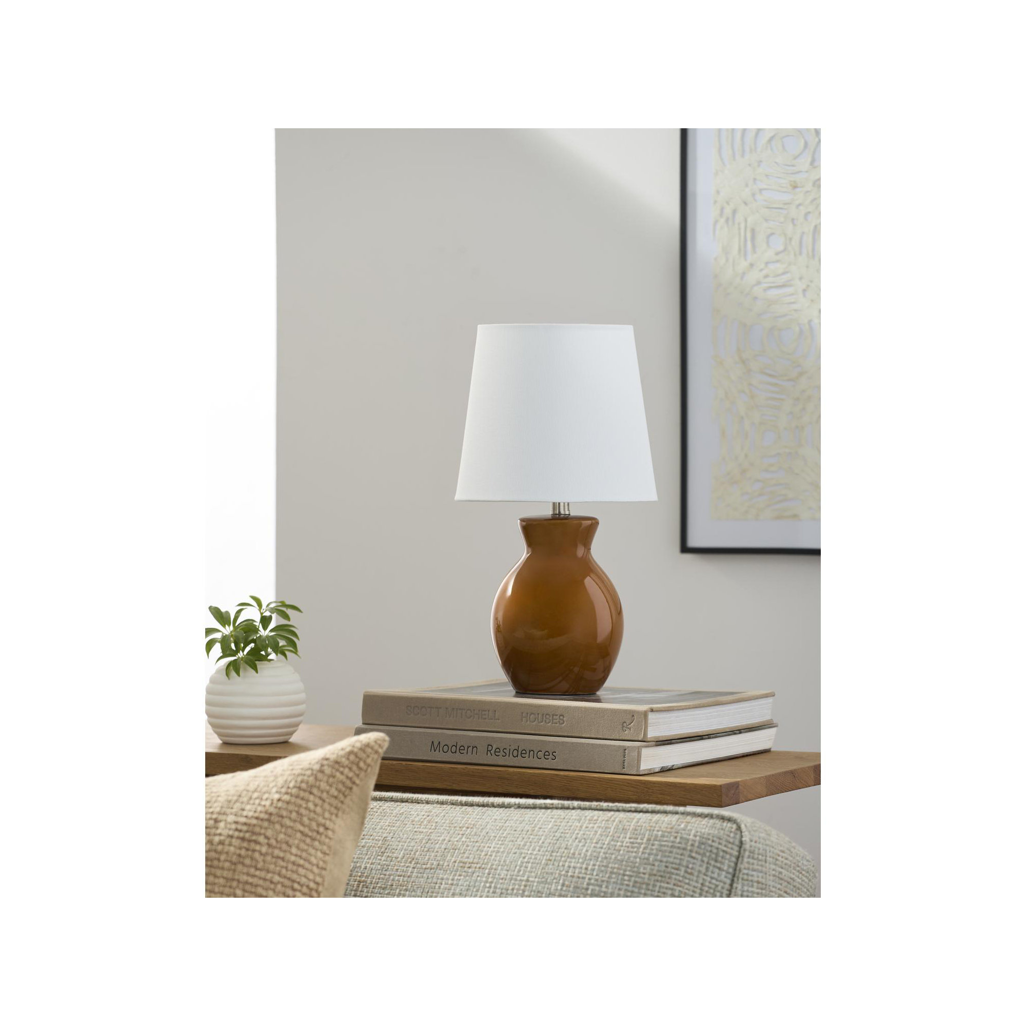 Drum Shade Lamp, Tan, 15'' H X 8'' W X 8'' D