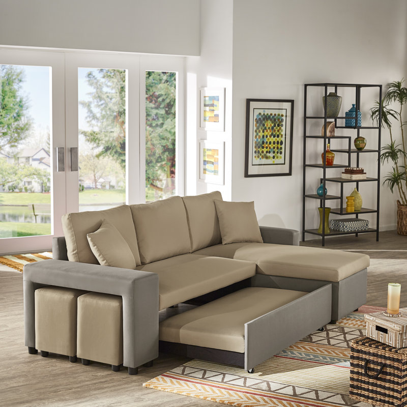 Canapé-lit et chaise longue réversible avec repose-pieds de 92,5 po Dovie, Brun foncé et brun clair