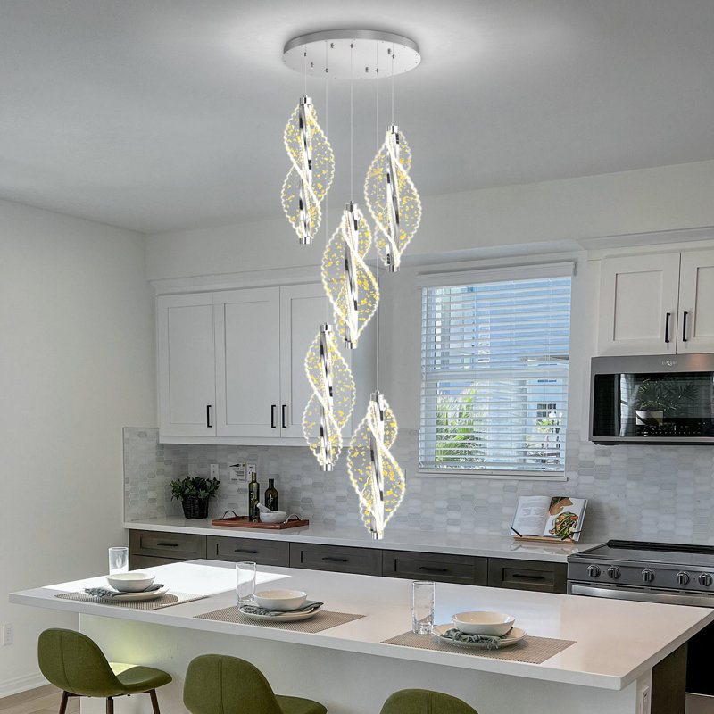 Lustre 5 lumières DEL moderne en acrylique argenté, 3600 Lumens, 78.7" H x 15.7" W x 15.7" D, Silver