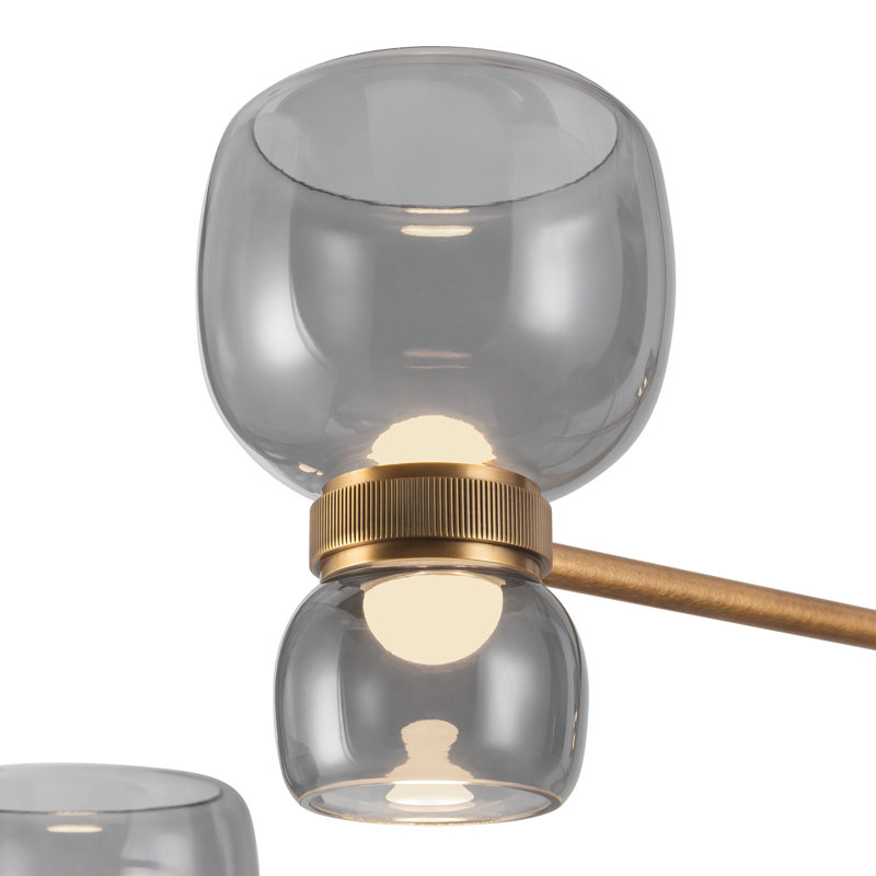 Sutton 36-in Black dimmable LED Chandelier, Smoked Glass, Antique Brass