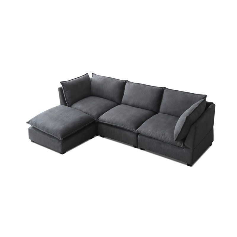 Ensemble de canapé d'angle en tissu de lin avec repose-pieds convertible Modern