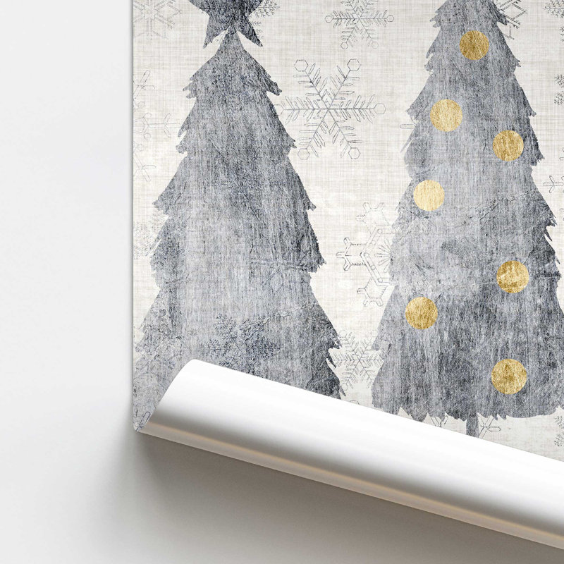 Impression festive des arbres argentés, Sans cadre, papier, H 11 po x l 14 po