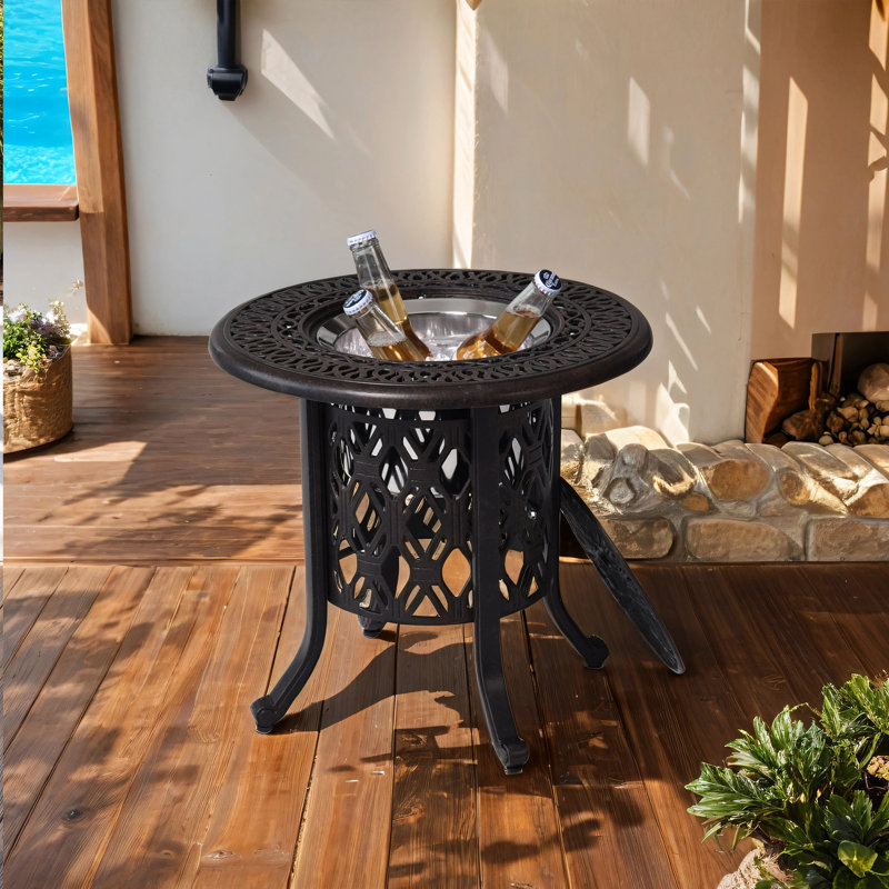 Seau à glace et table d'appoint en fonte d'aluminium 21 po - Matériau de conception moderne