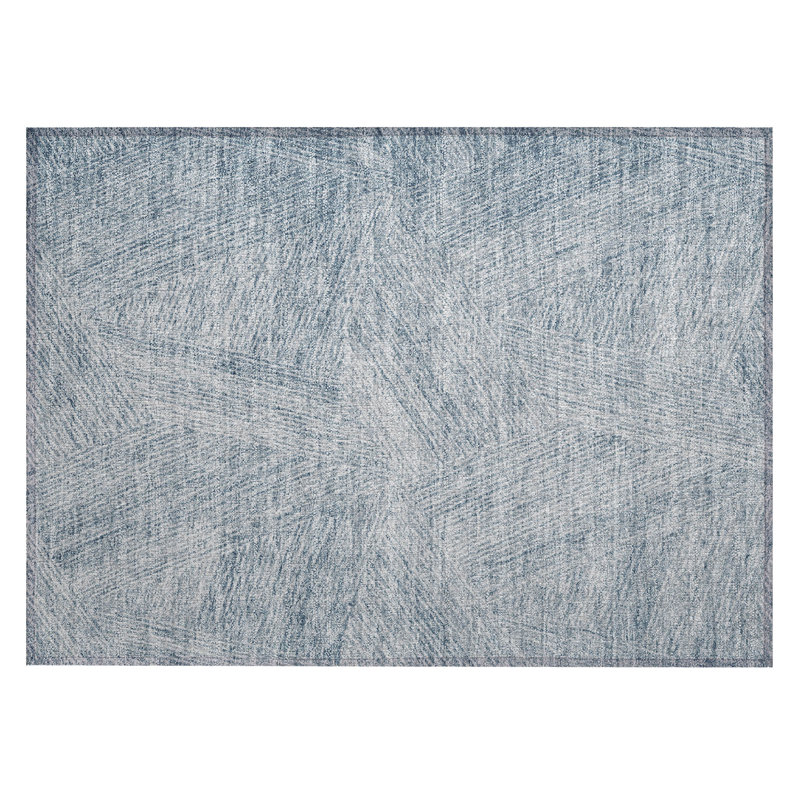 Denim Blue Rectangular Washable Synthetic Rug