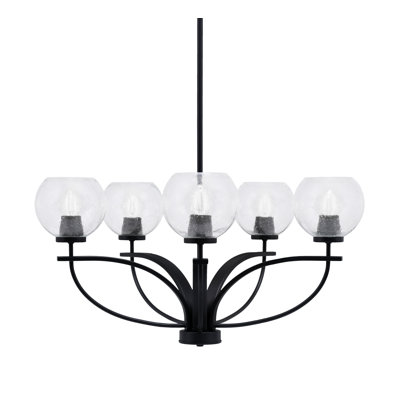 Lustre suspendu 5 lumières Ayzen Cavella au fini noir mat avec verre à bulles de 5,75 po