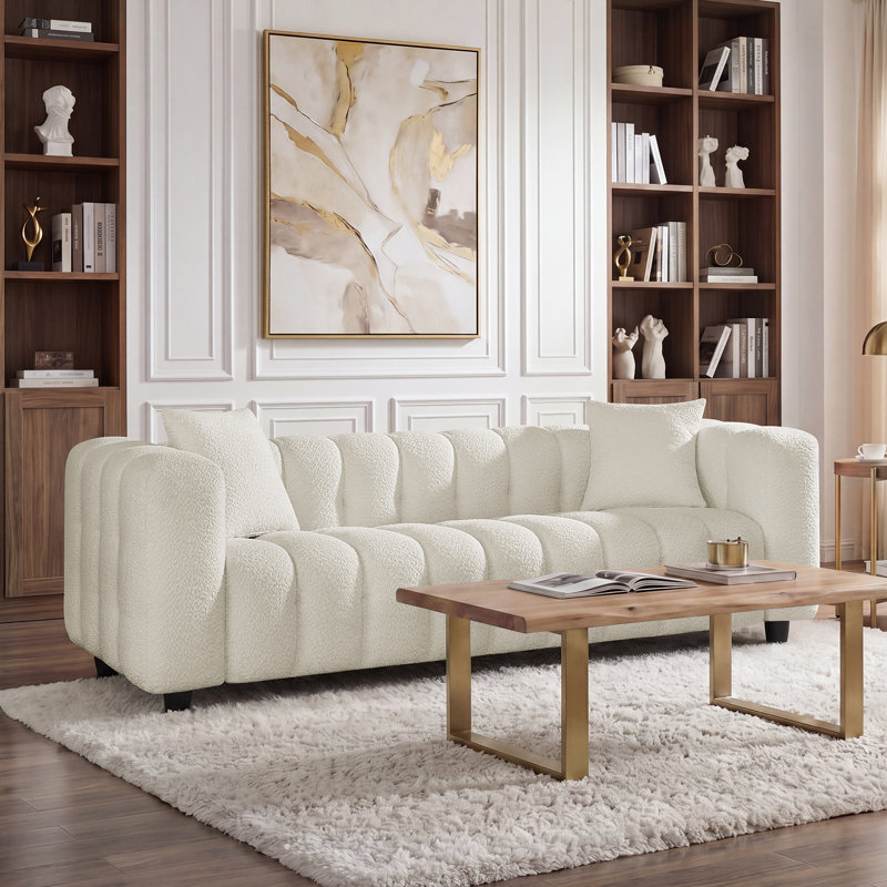 90.55'' Upholstered Sofa For Living Room, White