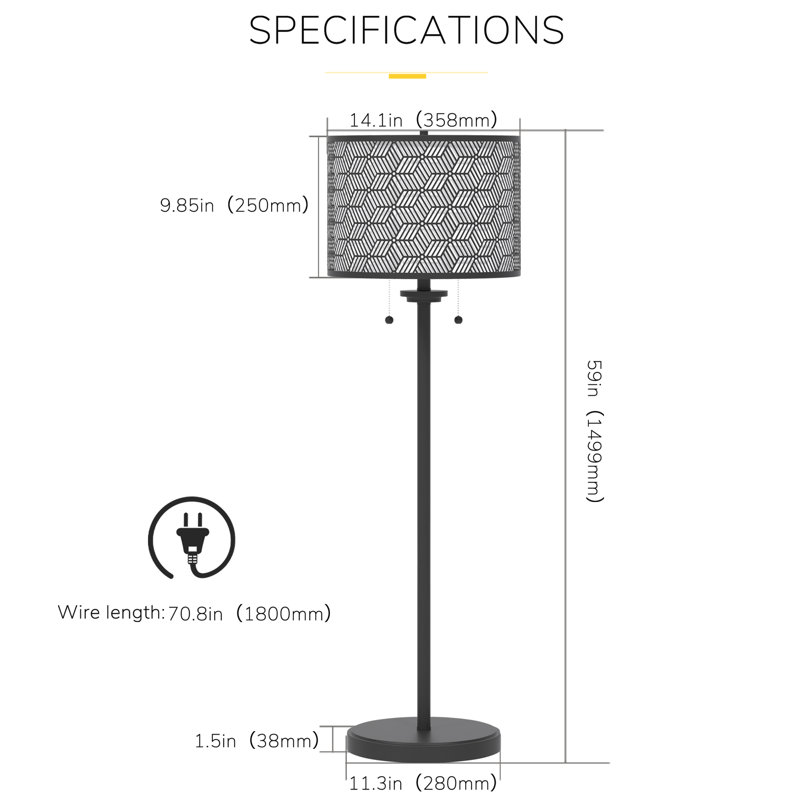Inlight 59" High Double Shade Pull Chain Modern Floor Lamp for Living Room，IN-0857-2-BK-WF