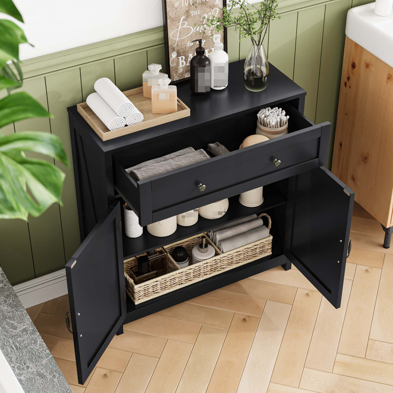 Console en bois avec armoire, tiroir