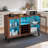 47'' W Walnut Sideboard Buffet Cabinet with LED Wine Rack, Open Storage Shelves and Metal Frame-615466943
