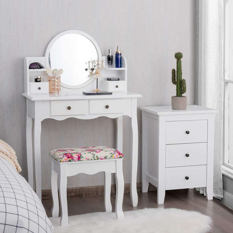 Cann Dressing Table with Mirror, White