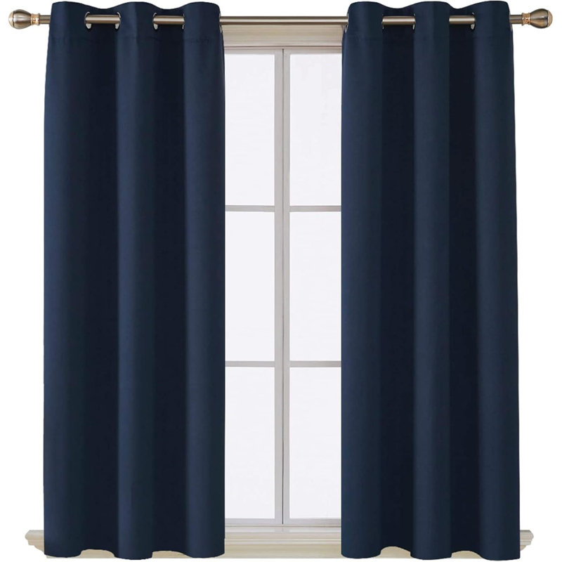 My Home Store Ultra-Soft Blackout Curtains Enguerran with Eyelets and Tie Backs, Navy Blue, 228 W x 137cm D
