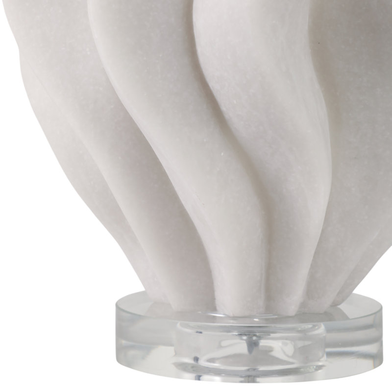 Lampe de table à quartz en pierre à base texturée ondulée, abat-jour en tissu, bureau à domicile moderne, salon, luminaire décoratif décoratif, lampe simple décorative - 29 po - blanc