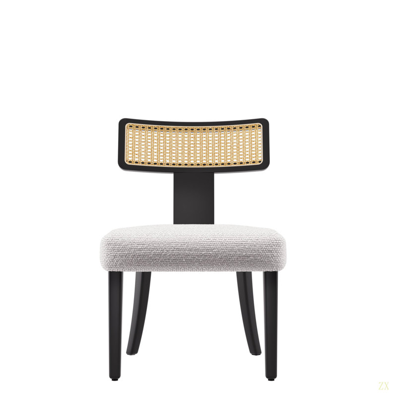 Ensemble de 2 chaises de salle à manger de style Mid-Century moderne, dossier en bois massif et en filet de rotin, chaises de salle à manger d'appoint pour la salle à manger, cadre et ensemble de chaises