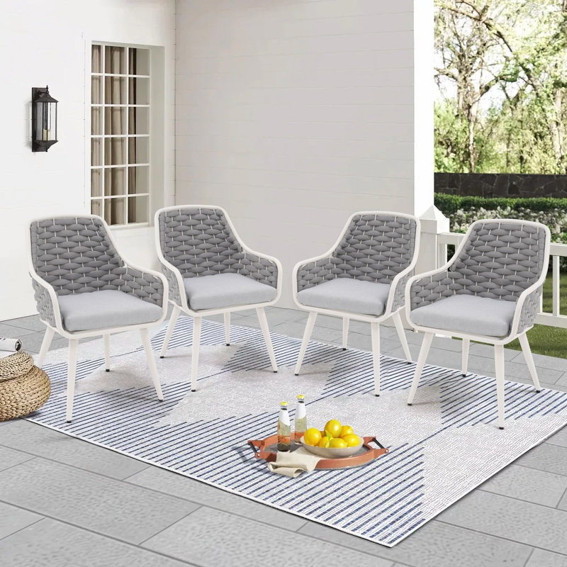 Chaise de salle à manger d'extérieur avec coussin (ensemble de 4), Gris clair