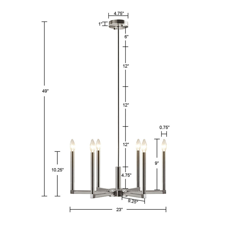 Lustre 6 lumières de style candélabre contemporain