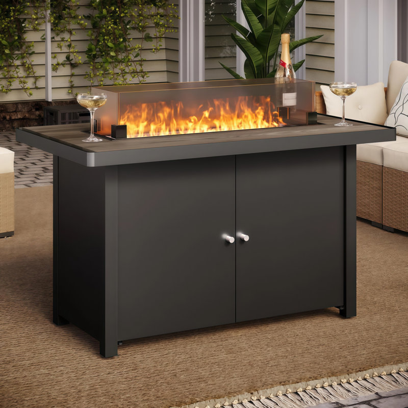  42'' Outdoor Propane Fire Pit Table with Lid & Storage, 55,000 BTU