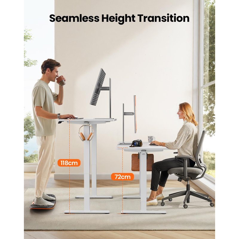 Height Adjustable Rectangular Standing Desk, White, 118cm H x 140cm W x 70cm D