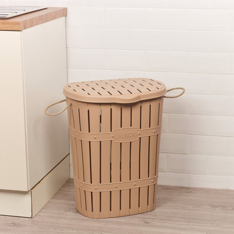 Plastic Laundry Basket with Handles, Beige