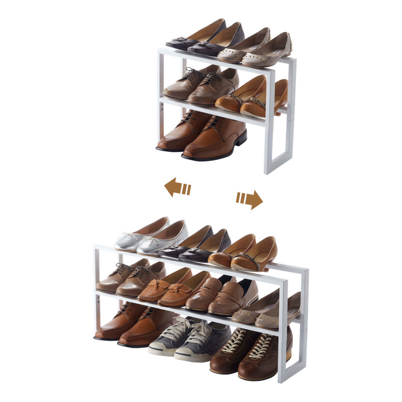 Range-chaussures réglable à 2 tablettes Yamazaki Home, grand, double, acier, pour 6 à 12 chaussures, extensible, Blanc