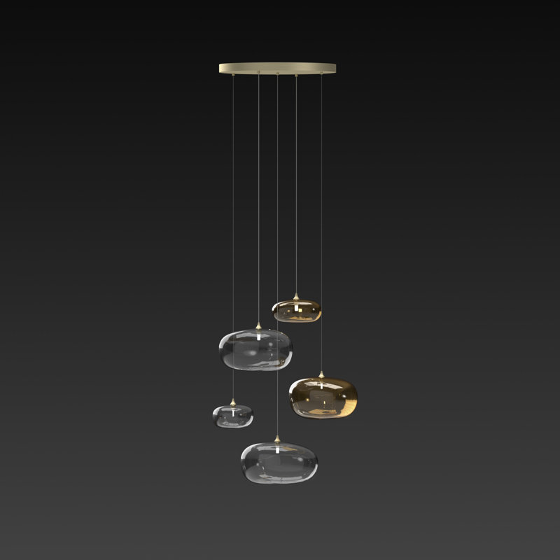 Kloud mix of 5 Pendant Lights, Chrome, Clear/Amber, 105"