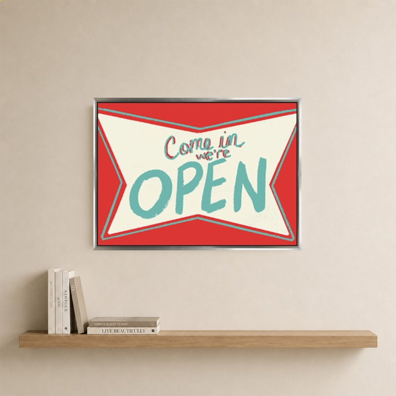«Retro Open Sign» par Jen Bucheli - Impression sur toile, 24" H x 34" W, Silver