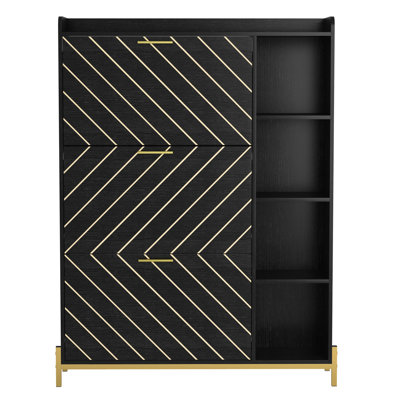 Shoe Cabinet With 3 Flip Drawers & Open Shelves, Modern Entryway Shoe Storage Cabinet Slim, Narrow Hidden Shoe Rack