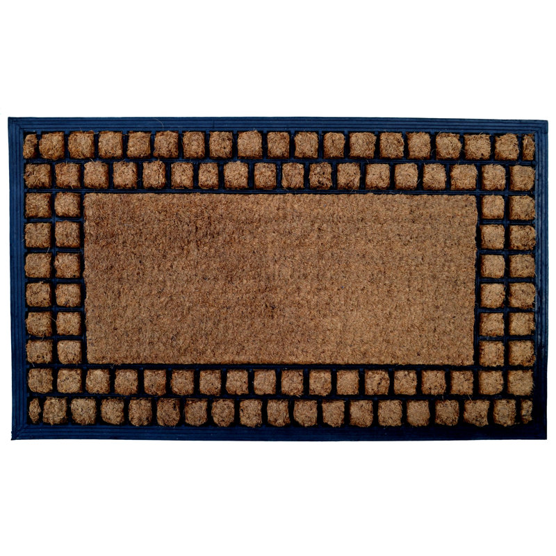 Tapis d'extérieur 18 po x 30 po beige et noir en caoutchouc et fibre de coco