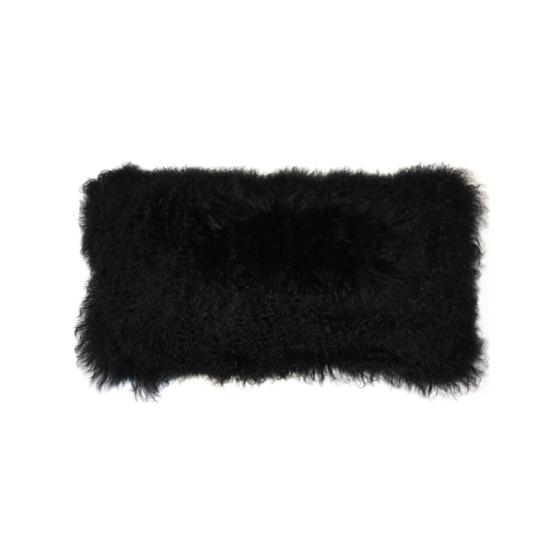  Mongolian Sheepskin Pillow Cover and Insert, Black